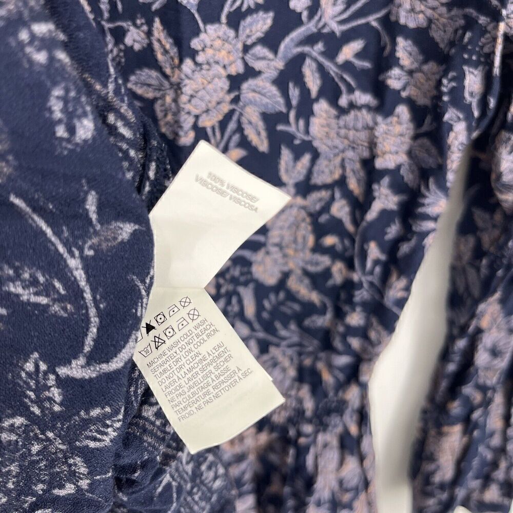 Lucky Brand Top Size Small Womens Navy Peasant Floral Print V Neck Smocked Boho - Picture 8 of 10